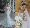 2020 New Illusion Long Sleeve Mermaid Wedding Dresses Pearls Beads Lace Sheer Neck See Through Bridal Gown Custom Made Plus Size