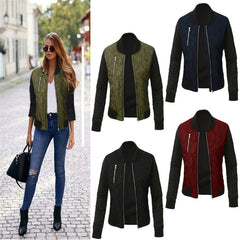 Oufisun Antumn Winter Women Leisure Fashion Solid Jackets O Neck Zipper Stitching Quilted Bomber Jacket 2020 Fashion Coats Femme