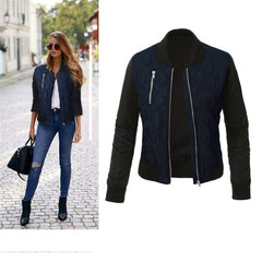 Oufisun Antumn Winter Women Leisure Fashion Solid Jackets O Neck Zipper Stitching Quilted Bomber Jacket 2020 Fashion Coats Femme