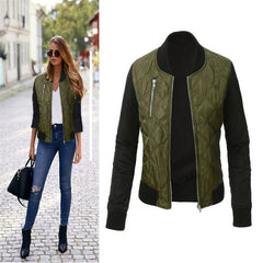 Oufisun Antumn Winter Women Leisure Fashion Solid Jackets O Neck Zipper Stitching Quilted Bomber Jacket 2020 Fashion Coats Femme