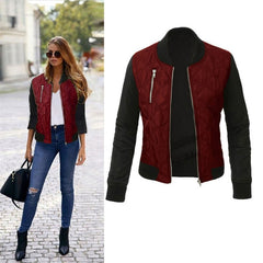 Oufisun Antumn Winter Women Leisure Fashion Solid Jackets O Neck Zipper Stitching Quilted Bomber Jacket 2020 Fashion Coats Femme