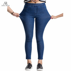 Women Jeans Plus Size Casual high  waist summer Autumn Pant Slim Stretch Cotton Denim Trousers for woman Blue black 4xl 5xl 6xl