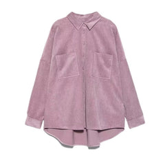 Tangada women preppy oversize corduroy shirt blusas mujer de moda boyfriend style shirt womens tops 6P59