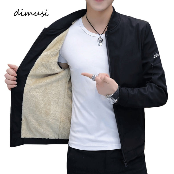 DIMUSI Men's Bomber Zipper Jacket Winter Male Fleece Warm Coats Casual Streetwear Hip Hop Slim Fit Pilot Jackets Mens Clothing