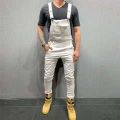 UK Mens Fashion Denim Dungaree Bib Overalls Jumpsuits Moto Biker Jeans Pants Trousers 2019 New