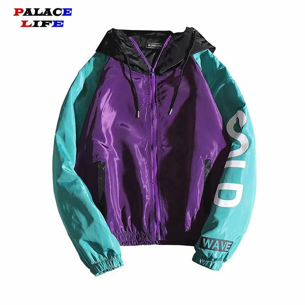 Hip Hop Mens Hooded Patchwork jacket 2020 Harajuku Letter Printed  Zipped Loose Track Jacket Men Korean Sport Male Coats