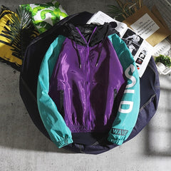 Hip Hop Mens Hooded Patchwork jacket 2020 Harajuku Letter Printed  Zipped Loose Track Jacket Men Korean Sport Male Coats