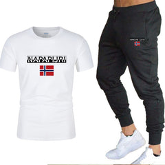 2020 Men's sets t shirts + pants two pieces sets casual tracksuit letter print suits sportwear fitness pants