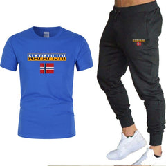 2020 Men's sets t shirts + pants two pieces sets casual tracksuit letter print suits sportwear fitness pants