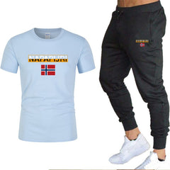 2020 Men's sets t shirts + pants two pieces sets casual tracksuit letter print suits sportwear fitness pants