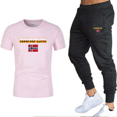 2020 Men's sets t shirts + pants two pieces sets casual tracksuit letter print suits sportwear fitness pants