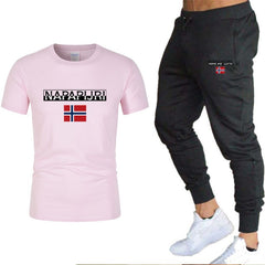 2020 Men's sets t shirts + pants two pieces sets casual tracksuit letter print suits sportwear fitness pants