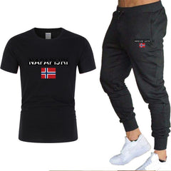 2020 Men's sets t shirts + pants two pieces sets casual tracksuit letter print suits sportwear fitness pants