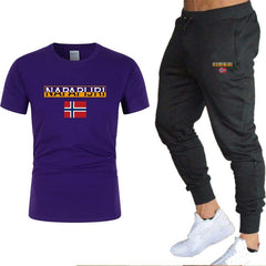 2020 Men's sets t shirts + pants two pieces sets casual tracksuit letter print suits sportwear fitness pants