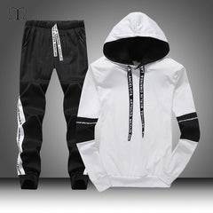 White Black Men Hoodies Set Fashion 2020 Autumn Brand Casual Tracksuit Mens Set Sports Two Piece Patchwork Hoodie Pant Male Suit