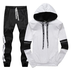 White Black Men Hoodies Set Fashion 2020 Autumn Brand Casual Tracksuit Mens Set Sports Two Piece Patchwork Hoodie Pant Male Suit