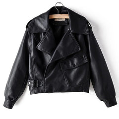 Fitaylor New Autumn Women Faux Leather Jacket Pu Motorcycle Biker Red Coat Turndown Collar Loose Streetwear Black Punk Outerwear