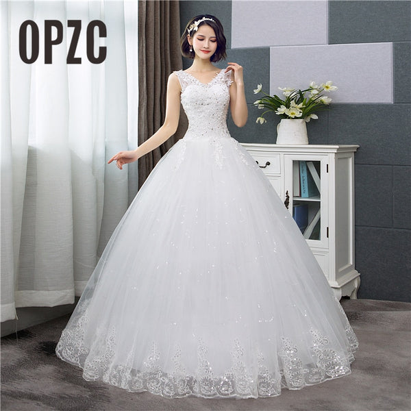 Korean Style V-Neck Lace Tank Sleeveless Floral Print Ball Gown Wedding Dress 2020 New Fashion Simple estidos de noivas CC