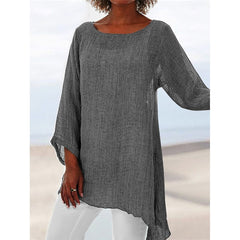 Cotton Soft Solid Blouse Summer Loose Plus Size Shirt O-Neck Long Sleeve Womens Tops and Blouses Anomalistic Casual Women Tunic