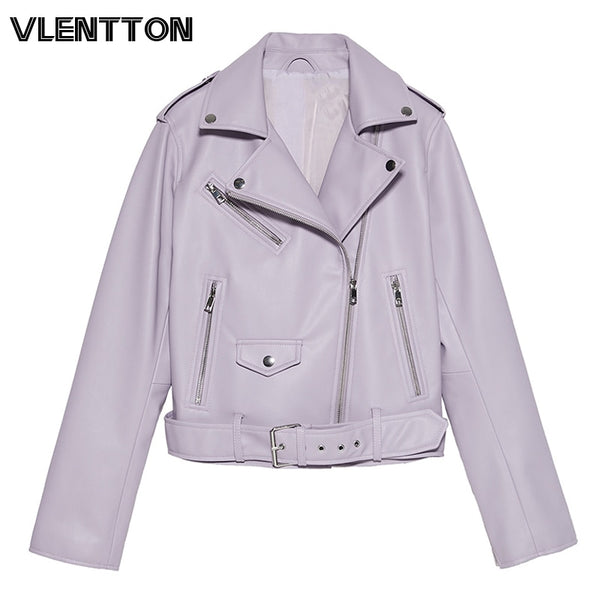 2020 Spring Autumn With Sashes Pu Faux Leather Jacket Women White Black Zipper Slim Short Biker Jackets Coat Female Outwear Tops