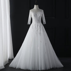 New Fashion Simple 2020 Wedding Dresses Lace Three Quarter Sleeve O-Neck Elegant Plus size Vestido De Noiva Bride Q