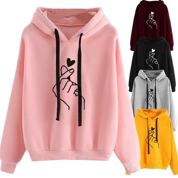 Plus Size Pullovers Girls Long Sleeve Hoodies Autumn Spring Cute Women Sweatshirt And Hoody Ladies Hooded Love Printed Casual