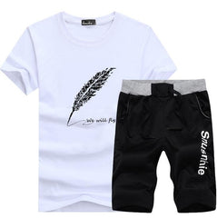 Summer Men Sportsuits Set 2019 Mens Stand Collar Fashion 2 Pieces T-shirt Shorts Tracksuit Brand Fitness Suits 2PC Top Short Set