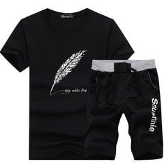 Summer Men Sportsuits Set 2019 Mens Stand Collar Fashion 2 Pieces T-shirt Shorts Tracksuit Brand Fitness Suits 2PC Top Short Set