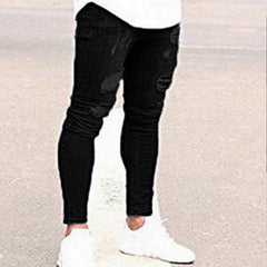 Oeak Mens Solid Color  Jeans 2019 New Fashion Slim  Pencil Pants Sexy Casual Hole Ripped Design Streetwear