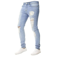 Oeak Mens Solid Color  Jeans 2019 New Fashion Slim  Pencil Pants Sexy Casual Hole Ripped Design Streetwear