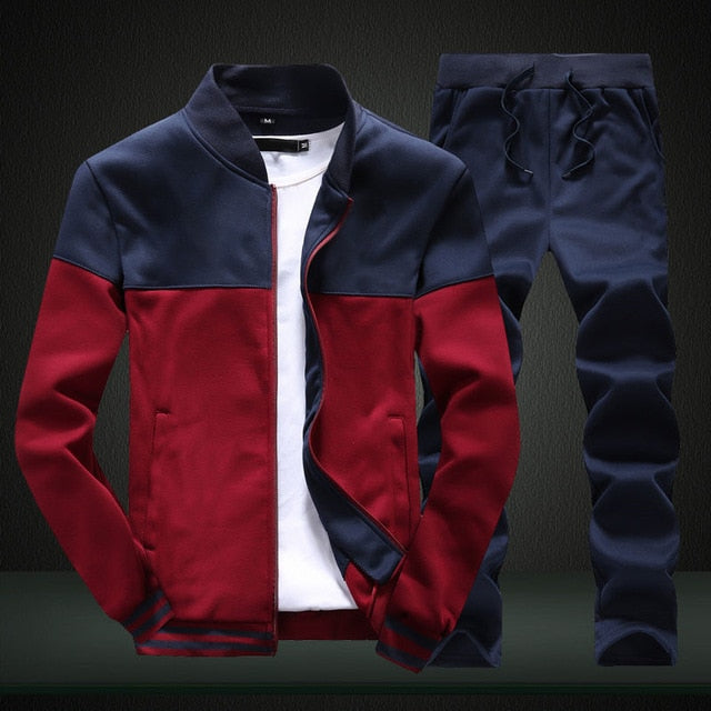 2020 New Men Sets Fashion Sporting Suit Brand Patchwork Zipper Sweatshirt +Sweatpants Mens Clothing 2 Pieces Sets Slim Tracksuit