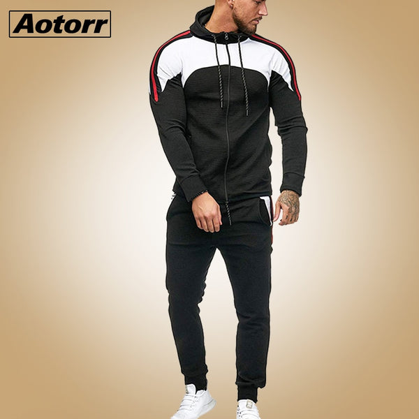 Men Spotrs Suit Two Pieces Set  Men's Zipper Hoodie Jacket Sweatshirt + Pants Male Hoody Jogging Tracksuit Sportswear Outfit 5XL