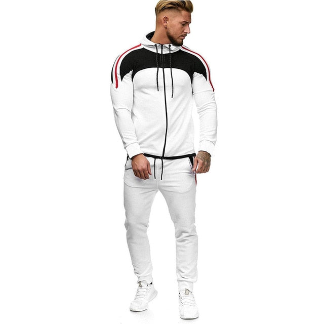 Men Spotrs Suit Two Pieces Set  Men's Zipper Hoodie Jacket Sweatshirt + Pants Male Hoody Jogging Tracksuit Sportswear Outfit 5XL