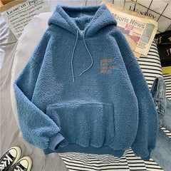 Autumn Winter Coat Pink Sweet Hooded Sorry Print Harajuku Loose Pocket Hoodies Womens Fleece Flannel Pullover Female Sweatshirt