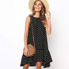 Lossky Women Summer Dress Polka Dot Chiffon Sleeveless Beach Mini Casual Yellow Sundress 2020 Fashion Plus Size Dress For Women