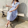 Colorfaith New 2020 Women Summer Shirt Dress Solid Multi Colors Casual Sleeveless Striped Oversize Lace Up Long Dress DR1970