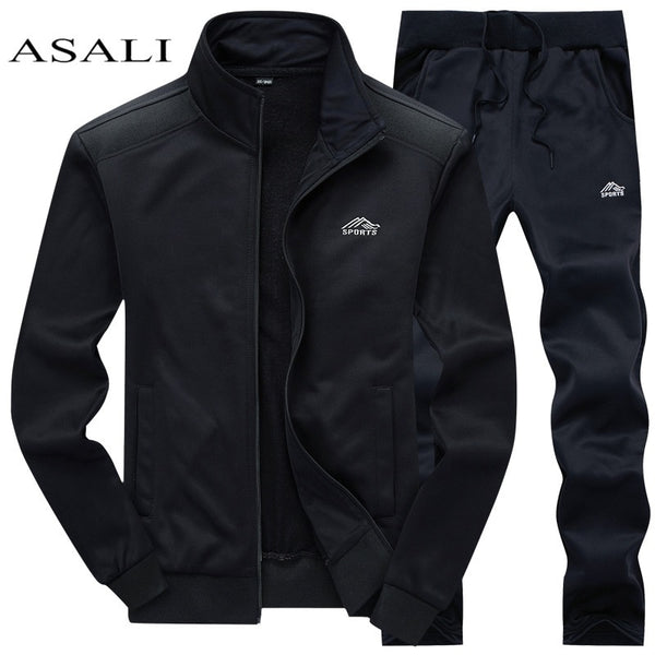 Tracksuits Men Polyester Sweatshirt Sporting Fleece 2020 Gyms Spring Jacket + Pants Casual Men's Track Suit Sportswear Fitness