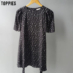 toppies polka dot mini dress womens summer dress short sleeve lace-up waist slim vestidos 2020