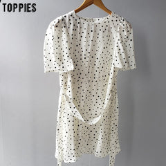 toppies polka dot mini dress womens summer dress short sleeve lace-up waist slim vestidos 2020