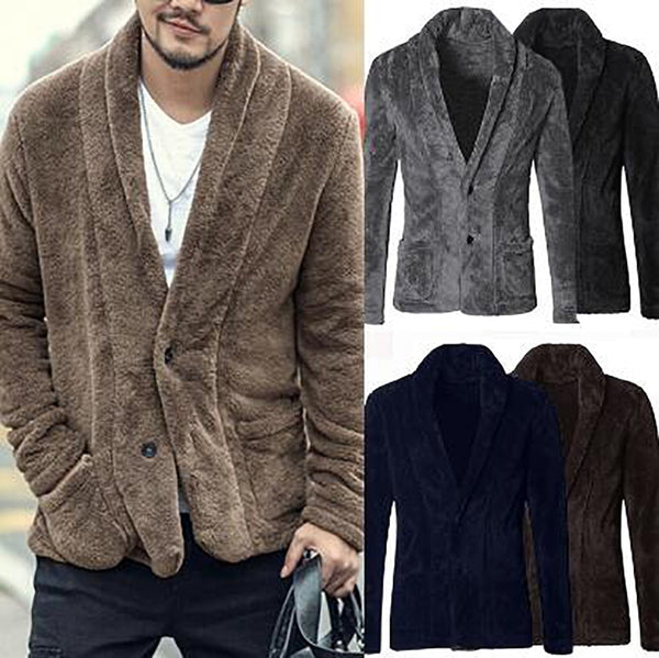 Men's  Fashion Business Jacket gentleman Winter Wool Blends Coat Casual Long Sleeve V Neck Warm Outwear Fleece Cardigan Clothes