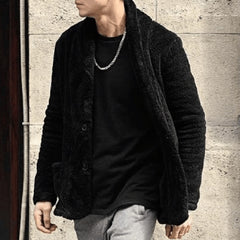 Men's  Fashion Business Jacket gentleman Winter Wool Blends Coat Casual Long Sleeve V Neck Warm Outwear Fleece Cardigan Clothes