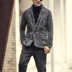 Men's  Fashion Business Jacket gentleman Winter Wool Blends Coat Casual Long Sleeve V Neck Warm Outwear Fleece Cardigan Clothes