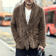 Men's  Fashion Business Jacket gentleman Winter Wool Blends Coat Casual Long Sleeve V Neck Warm Outwear Fleece Cardigan Clothes