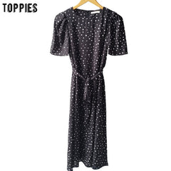 toppies summer white polka dot chiffon dress womens midi dress short sleeve slim waist vestidos mujer 2020