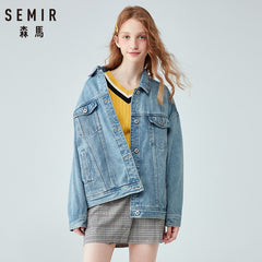 SEMIR Denim jacket women 2020 spring autumn new short jacket female lapel retro cotton loose fashion demin coat for woman