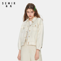 SEMIR Denim jacket women 2020 spring autumn new short jacket female lapel retro cotton loose fashion demin coat for woman