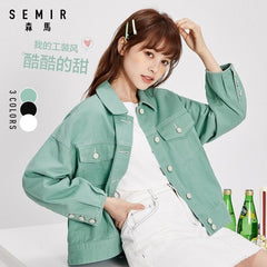 SEMIR Denim jacket women 2020 spring autumn new short jacket female lapel retro cotton loose fashion demin coat for woman