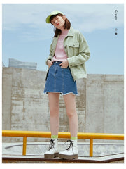 SEMIR Denim jacket women 2020 spring autumn new short jacket female lapel retro cotton loose fashion demin coat for woman