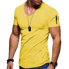 2020 new men's V-neck T-shirt fitness bodybuilding T-shirt high street summer short-sleeved zipper casual cotton top