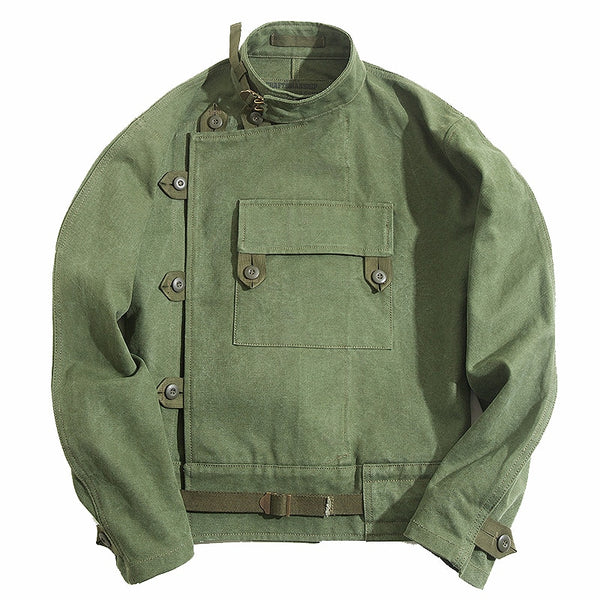 Vintage Swedish Motocycle Jacket Men's Workwear Army Green Canvas Loose Coat Slim Fit Punk Size New Arrival 2020